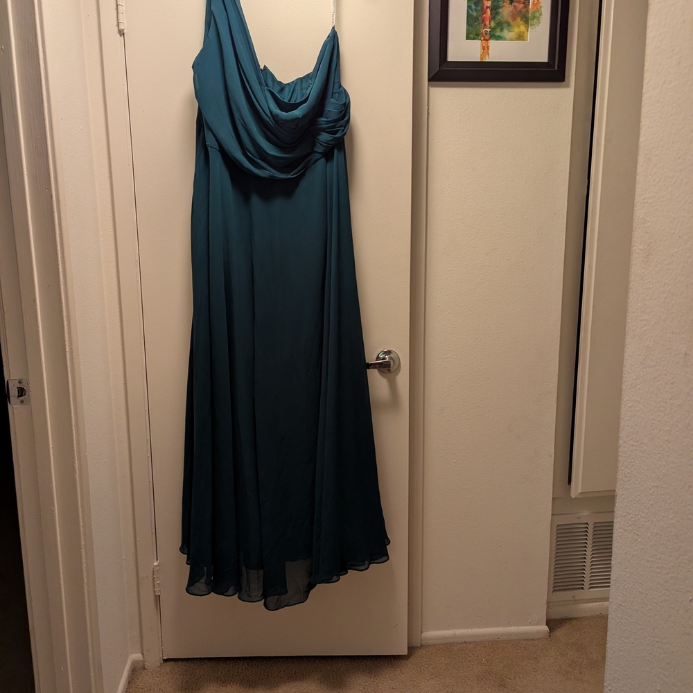 David's Bridal One Shoulder Teal Dress